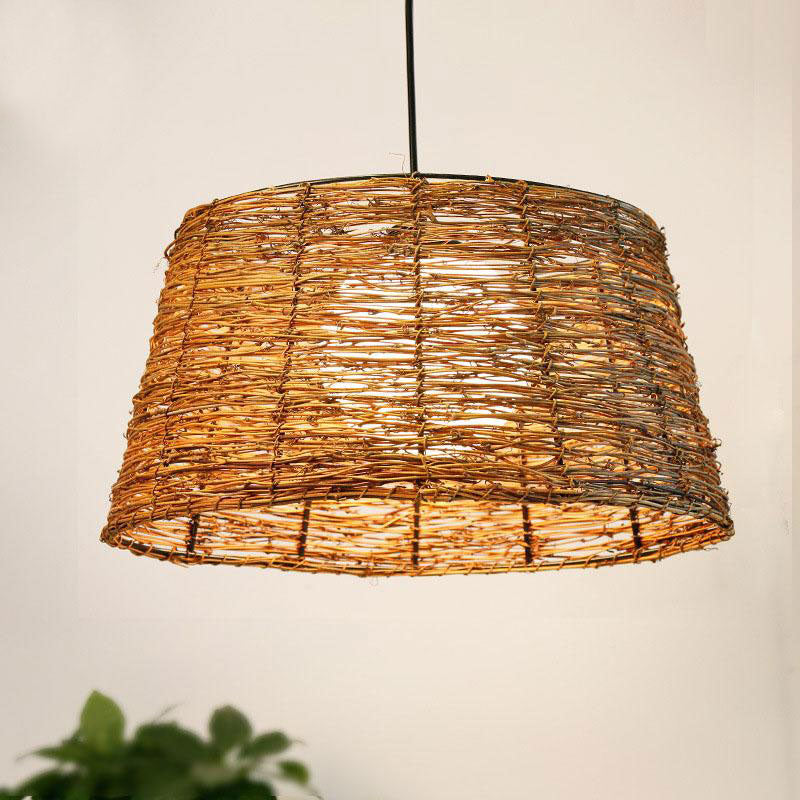 Wicker Rattan Glass Bucket Shade Pendant Light By Artisan Living | ModishStore | Pendant Lamps