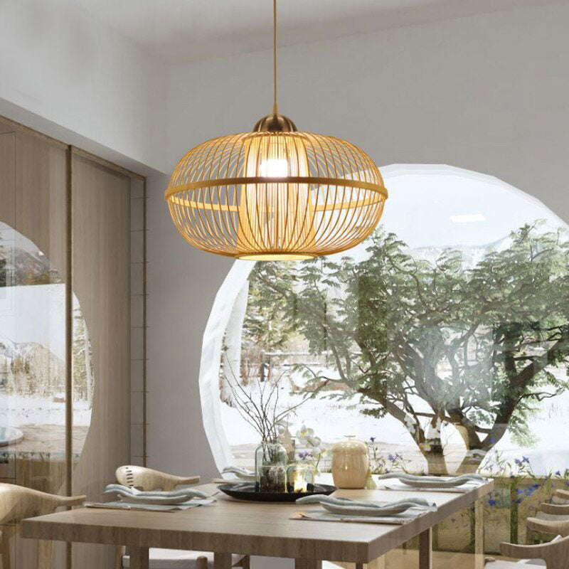 Bamboo Wicker Rattan Stick Lantern Pendant Light By Artisan Living-5