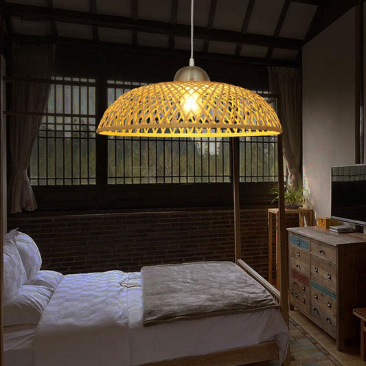 Bamboo Wicker Rattan Cap Shade Pendant Light By Artisan Living-12224 | ModishStore | Pendant Lamps
