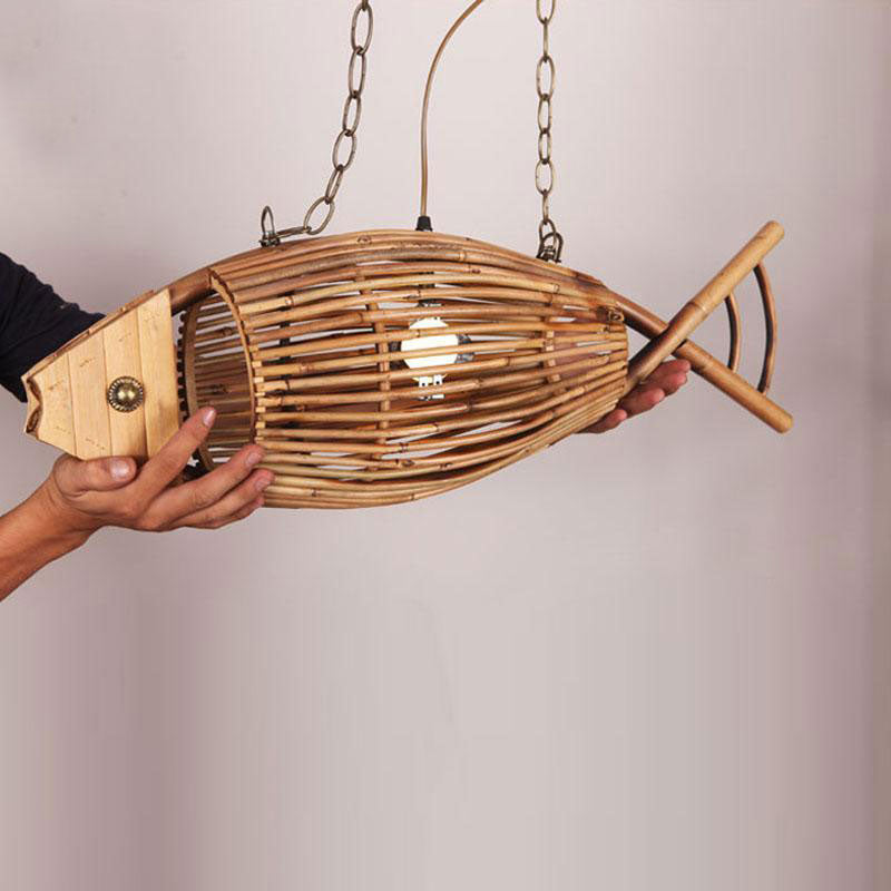 Handmade Craft Bamboo Fish Shade Pendant Light By Artisan Living-4