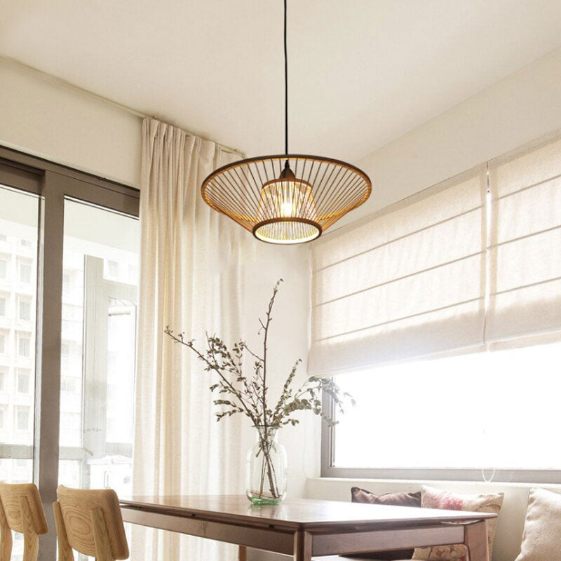 Round Bamboo Wicker Rattan Rod Pendant Light By Artisan Living | ModishStore | Pendant Lamps