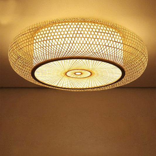 Bamboo Wicker Rattan Round Ripple Ceiling Light By Artisan Living | ModishStore | Ceiling Lamps