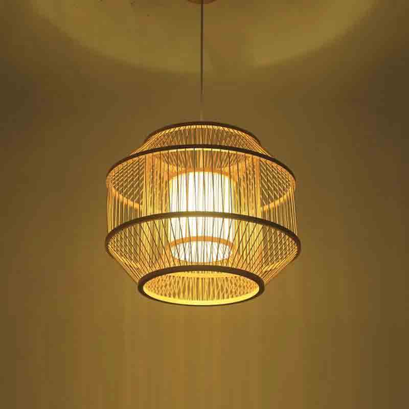 Bamboo Wicker Rattan Cube Cage Shade Pendant Light by Artisan Living-3