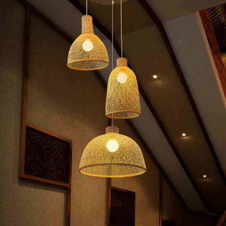 Single Bamboo Wicker Rattan Cover Shade Pendant Light By Artisan Living-8