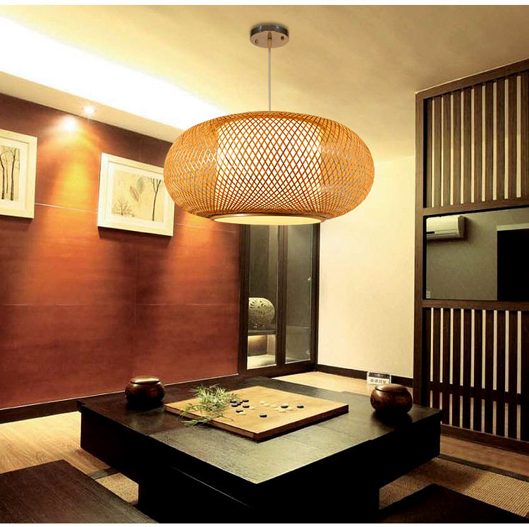 Round Hand Knitted Bamboo Rattan Pendant Light By Artisan Living-3