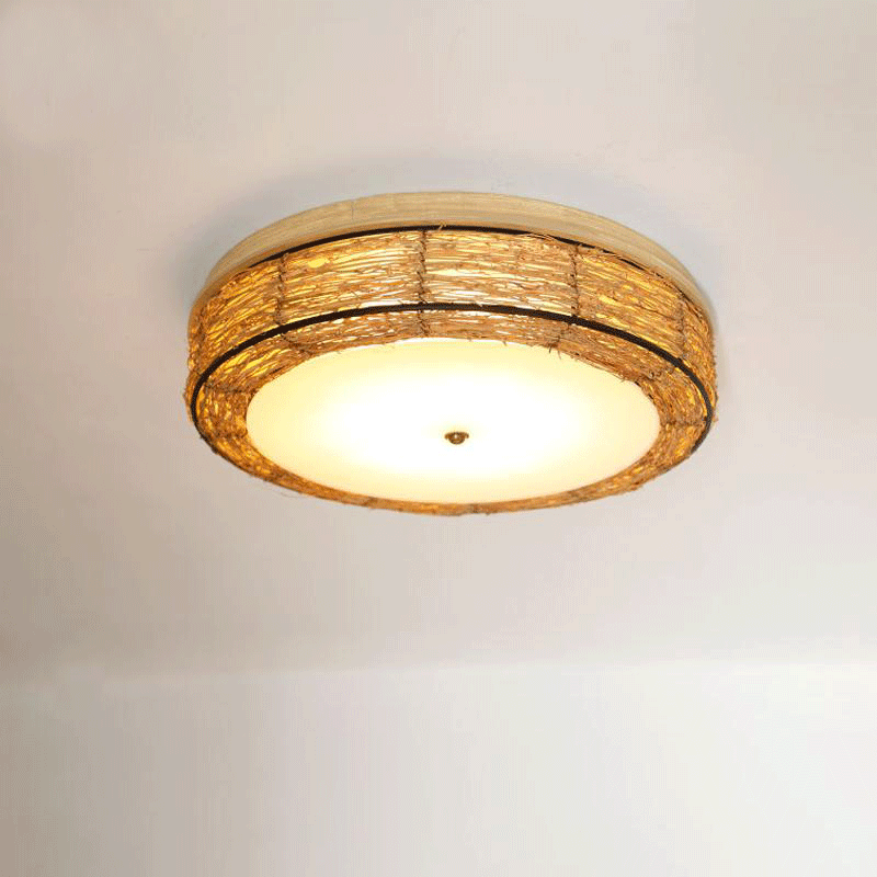 Wood Wicker Rattan Round Ceiling Light by Artisan Living-2