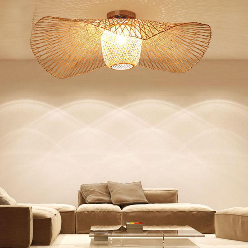 Bamboo Wicker Rattan Shade Cap Ceiling Light By Artisan Living | ModishStore | Ceiling Lamps