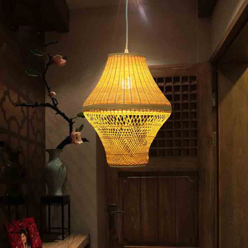 Bamboo Wicker Rattan Lantern Pendant Light By Artisan Living-12234-7