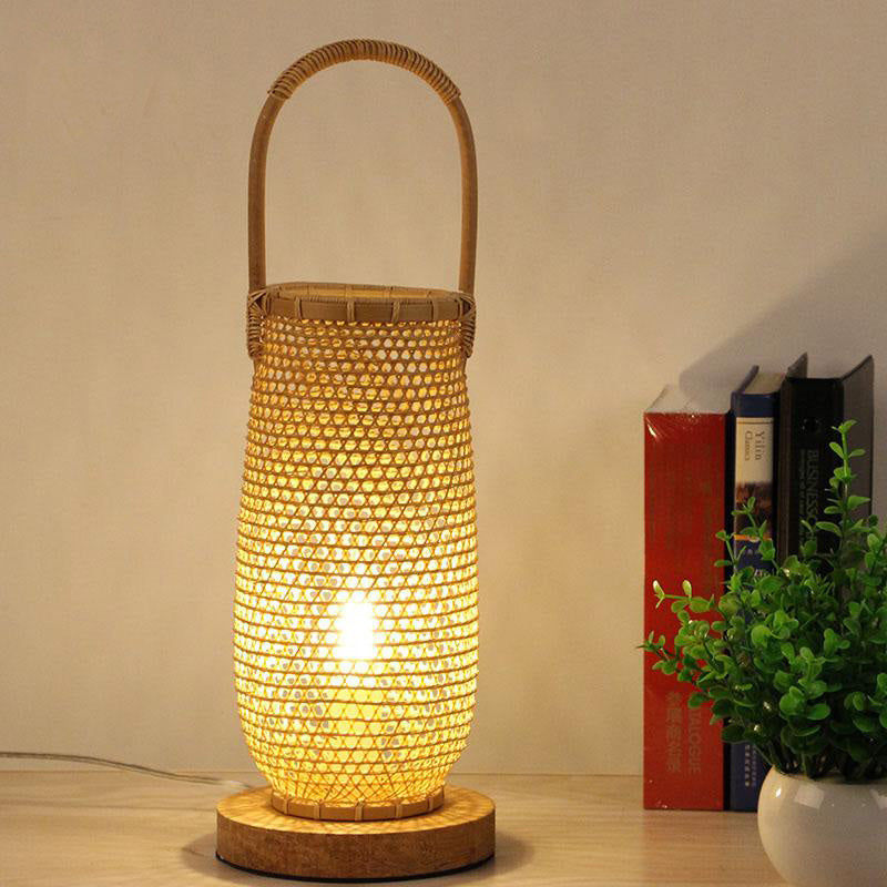 Bamboo Wicker Rattan Basket Shade Table Lamp By Artisan Living-5