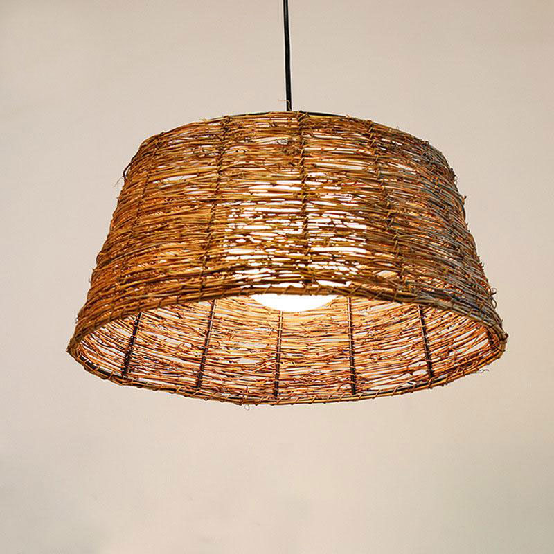 Wicker Rattan Glass Bucket Shade Pendant Light By Artisan Living-5