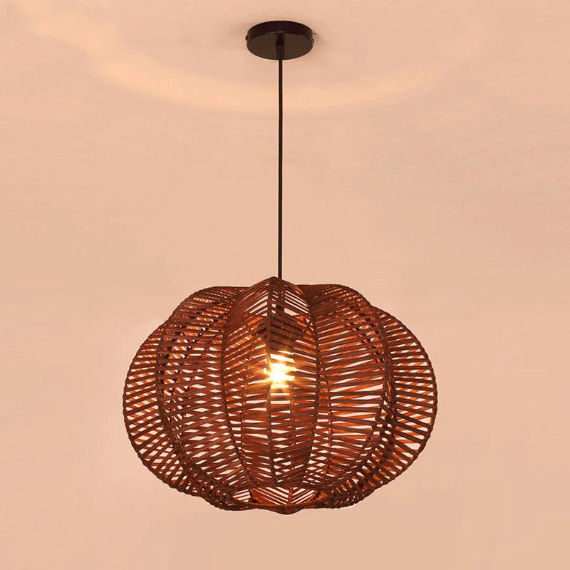 Wicker Rattan Shade Pumpkin Pendant Light By Artisan Living-3