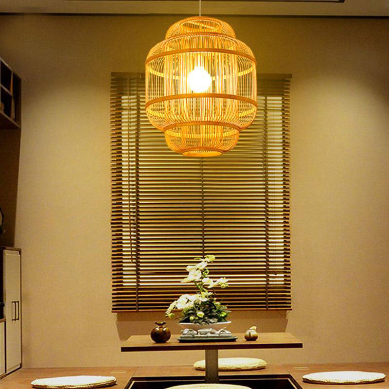 Bamboo Wicker Rattan Shade Lantern Pendant Light By Artisan Living-6