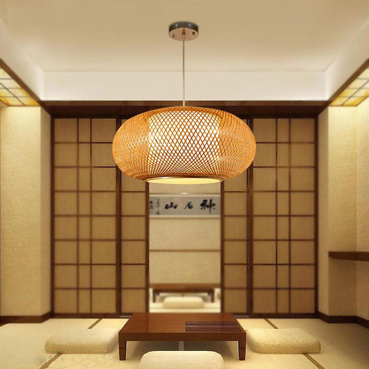 Round Hand Knitted Bamboo Rattan Pendant Light By Artisan Living | ModishStore | Pendant Lamps