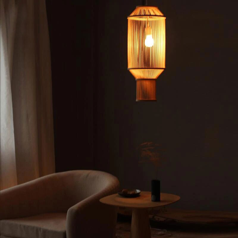 Long Bamboo Wicker Rattan Lantern Pendant Light By Artisan Living | ModishStore | Pendant Lamps