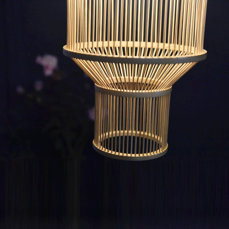 Long Bamboo Wicker Rattan Lantern Pendant Light By Artisan Living-2