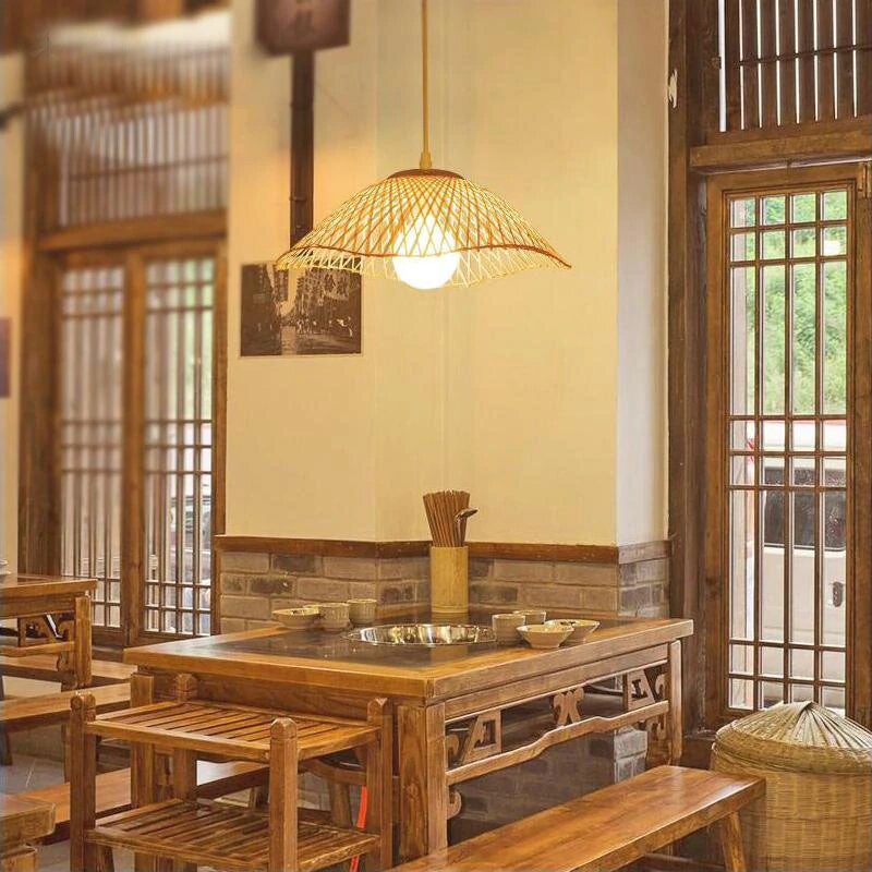 Bamboo Wicker Rattan Umbrella Pendant Light By Artisan Living-3