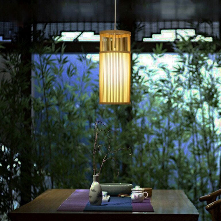 Bamboo Wicker Rattan Tube Pendant Light By Artisan Living-5