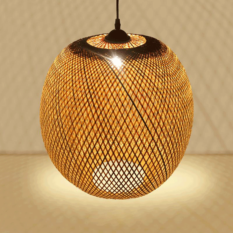 Bamboo Wicker Rattan Round Lantern Pendant Light By Artisan Living-2