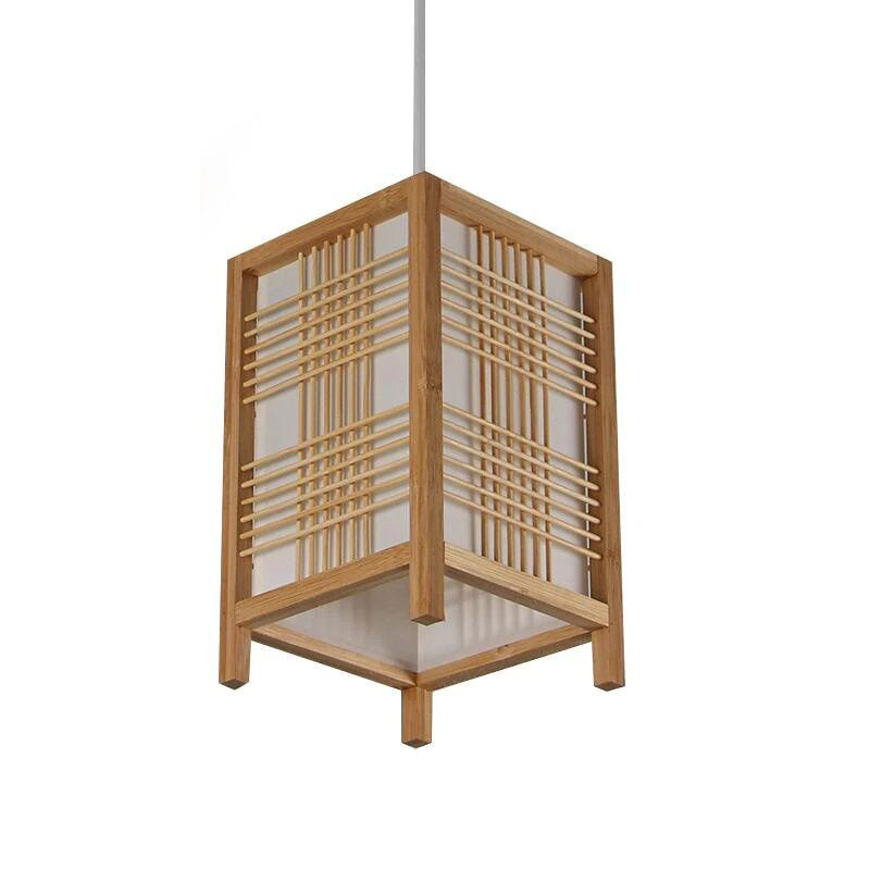 Bamboo Wicker Rattan Square Grid Shade Pendant Light By Artisan Living-2