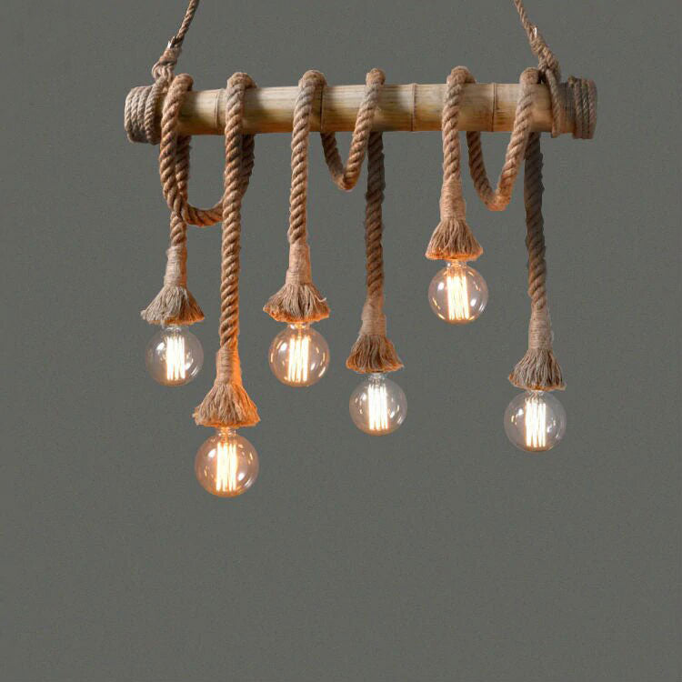 Bamboo Tube Hemp Rope Bulb Pendant Light By Artisan Living | ModishStore | Pendant Lamps