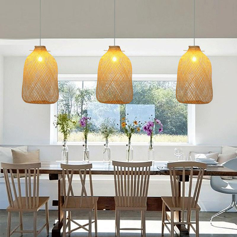 Rustic Bamboo Wicker Rattan Bag Pendant Light by Artisan Living-3