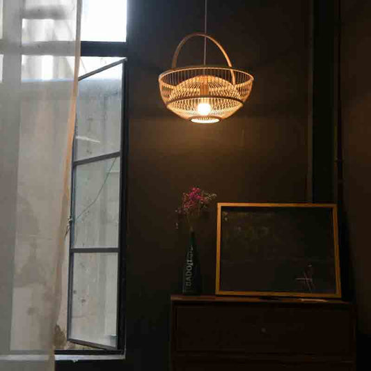 Bamboo Wicker Rattan Basket Lampshade Pendant Lighting By Artisan Living | ModishStore | Pendant Lamps