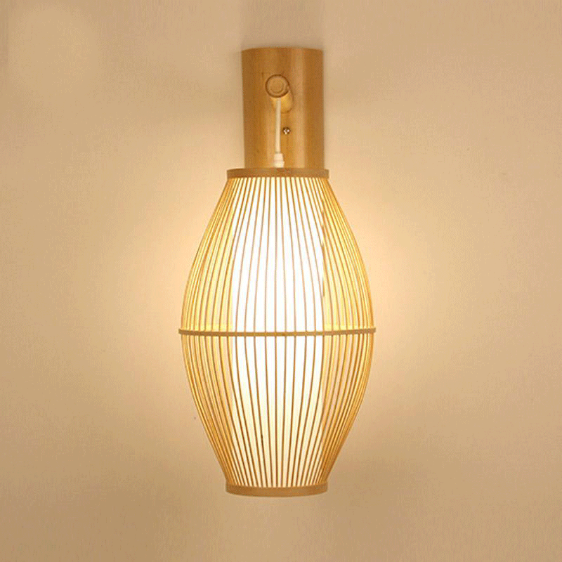 Bamboo Wicker Rattan Lantern Shade Wall Lamp By Artisan Living-2