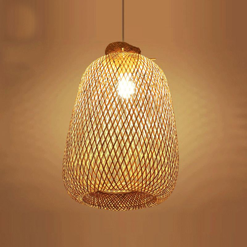 Rustic Bamboo Wicker Rattan Bag Pendant Light by Artisan Living-4