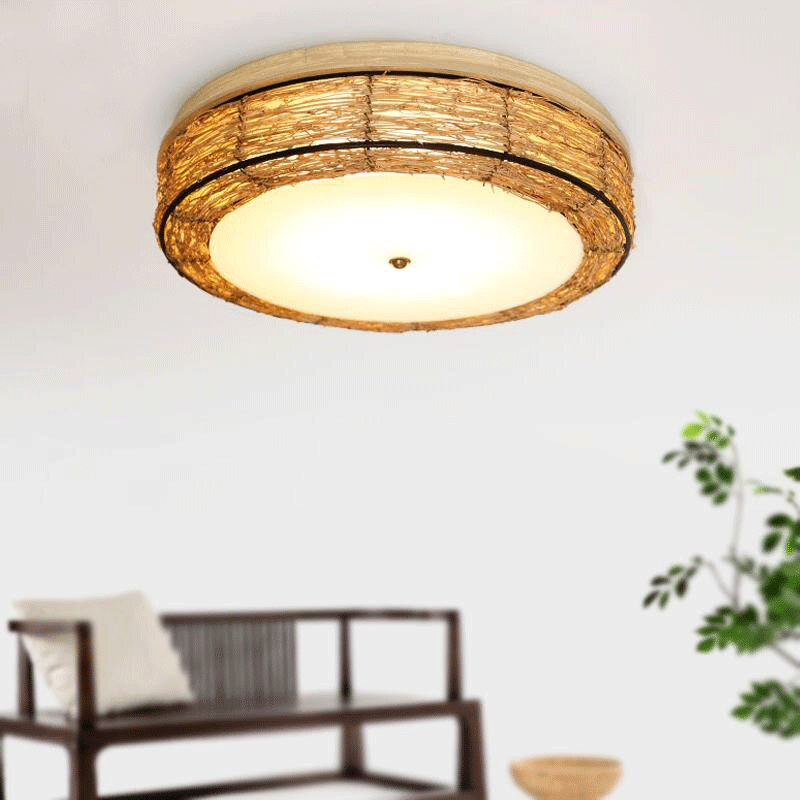 Wood Wicker Rattan Round Ceiling Light by Artisan Living-3
