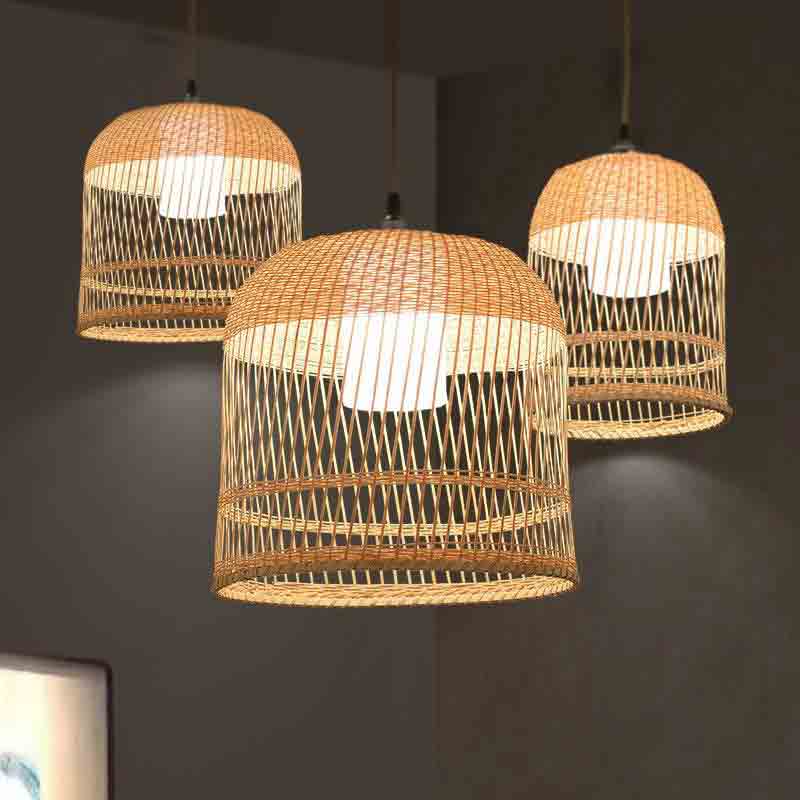 Bamboo Wicker Rattan Lampshade Birdcage Pendant Light By Artisan Living-5