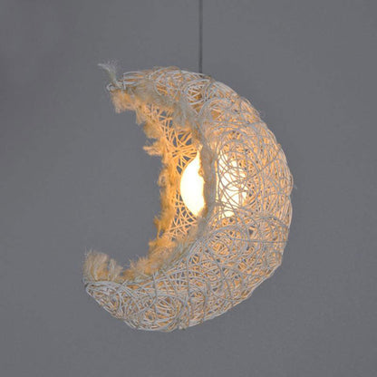 Wicker Rattan Shade Moon Pendant Light By Artisan Living-6