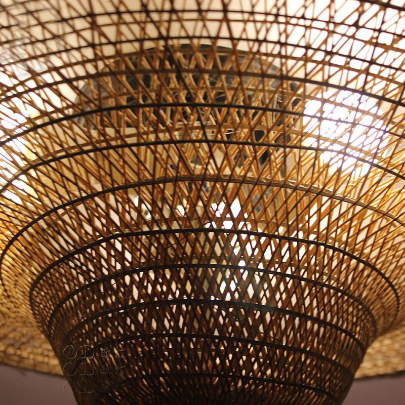 Bamboo Wicker Rattan Straw Hat Shade Ceiling Light By Artisan Living-4