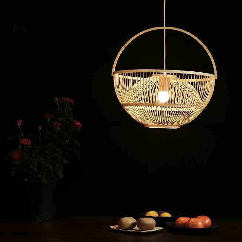 Bamboo Wicker Rattan Basket Lampshade Pendant Lighting By Artisan Living-6