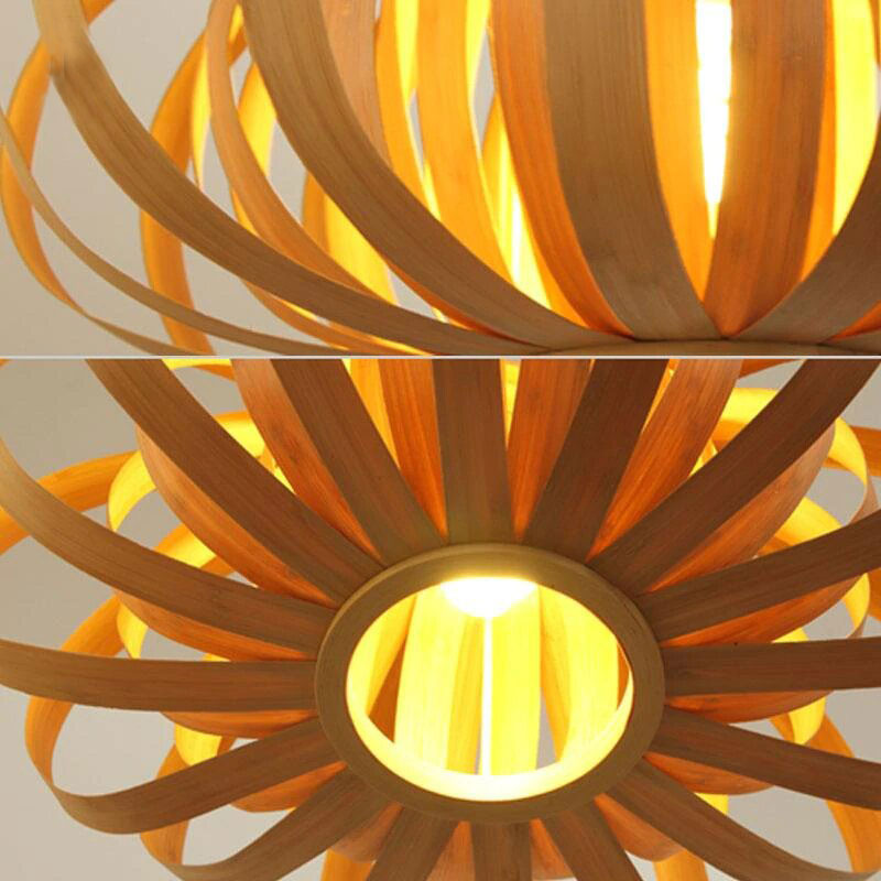 Bamboo Wicker Rattan Pumpkin Shade Pendant Light By Artisan Living-4
