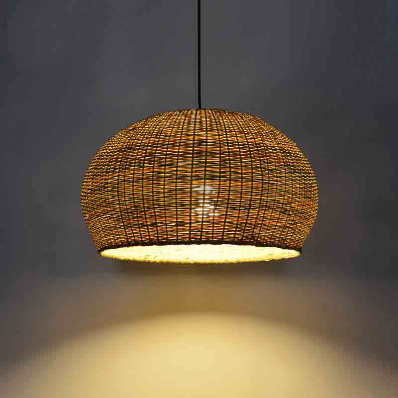 Bamboo Wicker Rattan Round Cage Shade Pendant Light By Artisan Living-6