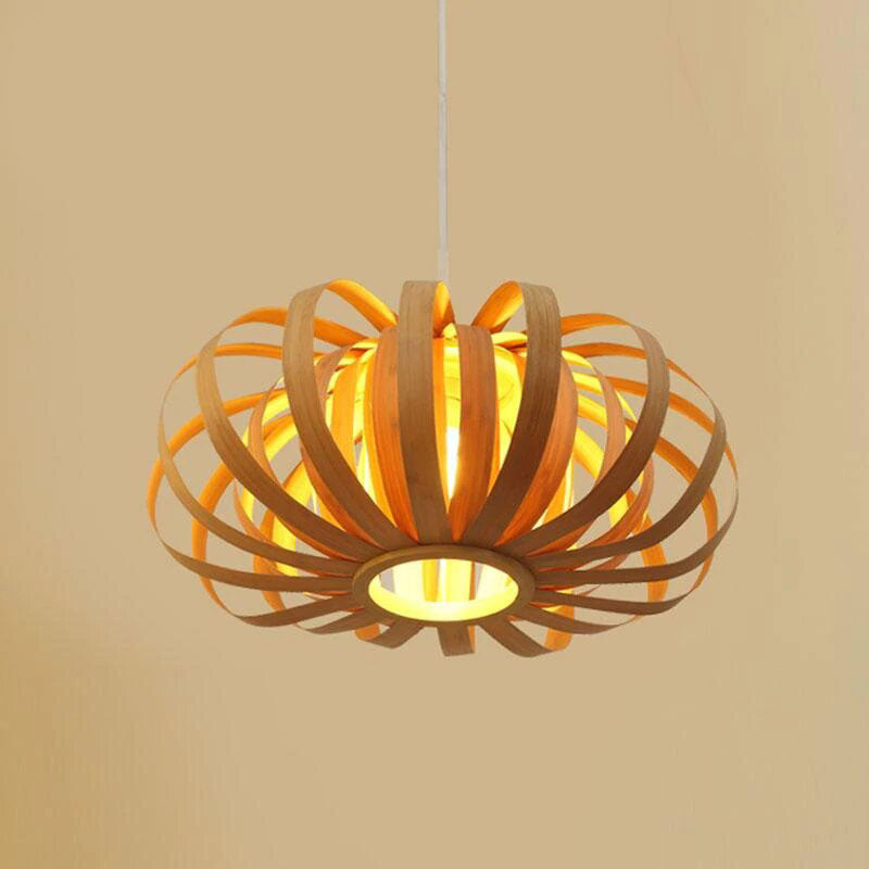 Bamboo Wicker Rattan Pumpkin Shade Pendant Light By Artisan Living-2