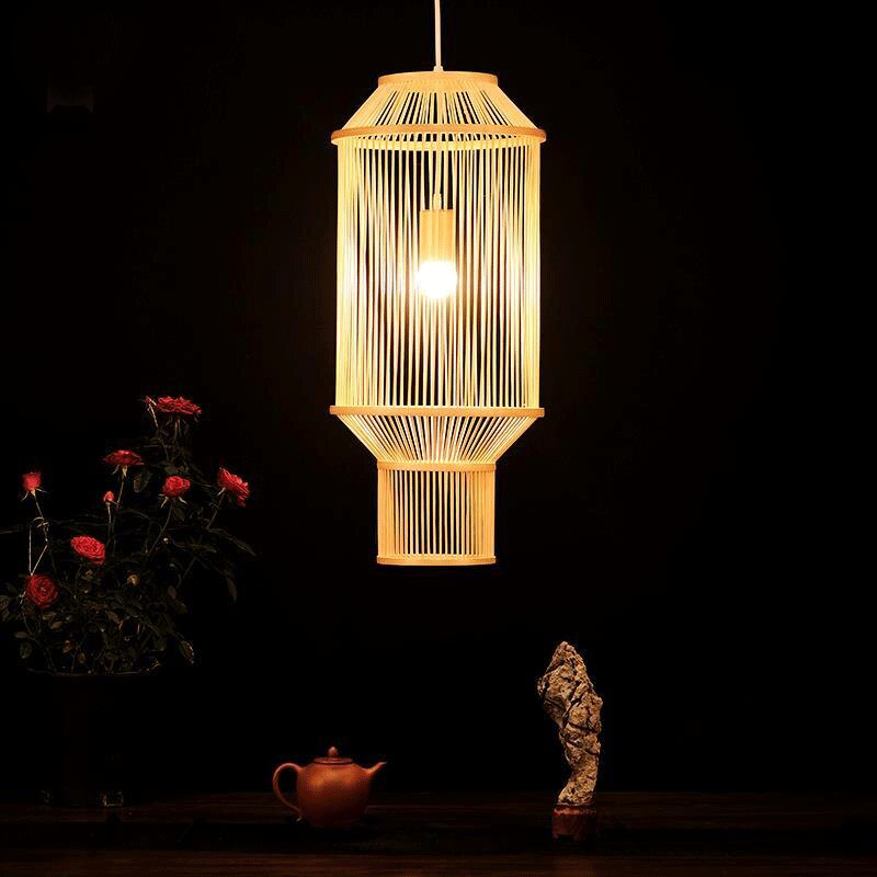Long Bamboo Wicker Rattan Lantern Pendant Light By Artisan Living-3