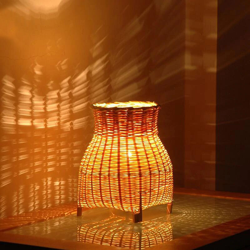 Mini Craft Bamboo Wicker Rattan Vase Shade Table Lamp By Artisan Living-2