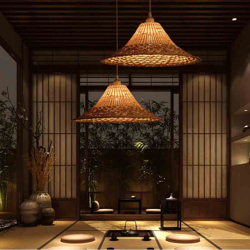 Wicker Rattan Straw Hat Shade Pendant Light By Artisan Living-7