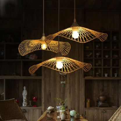 Bamboo Wicker Rattan Hat Shade Adjustable Spider Chandelier - B by Artisan Living-4