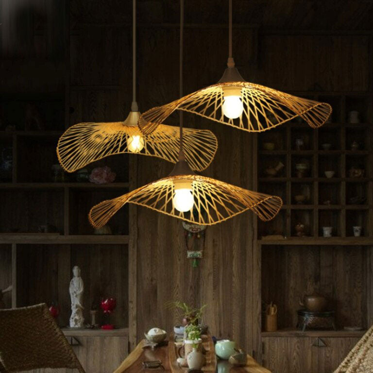 Bamboo Wicker Rattan Hat Shade Adjustable Spider Chandelier - B by Artisan Living-4