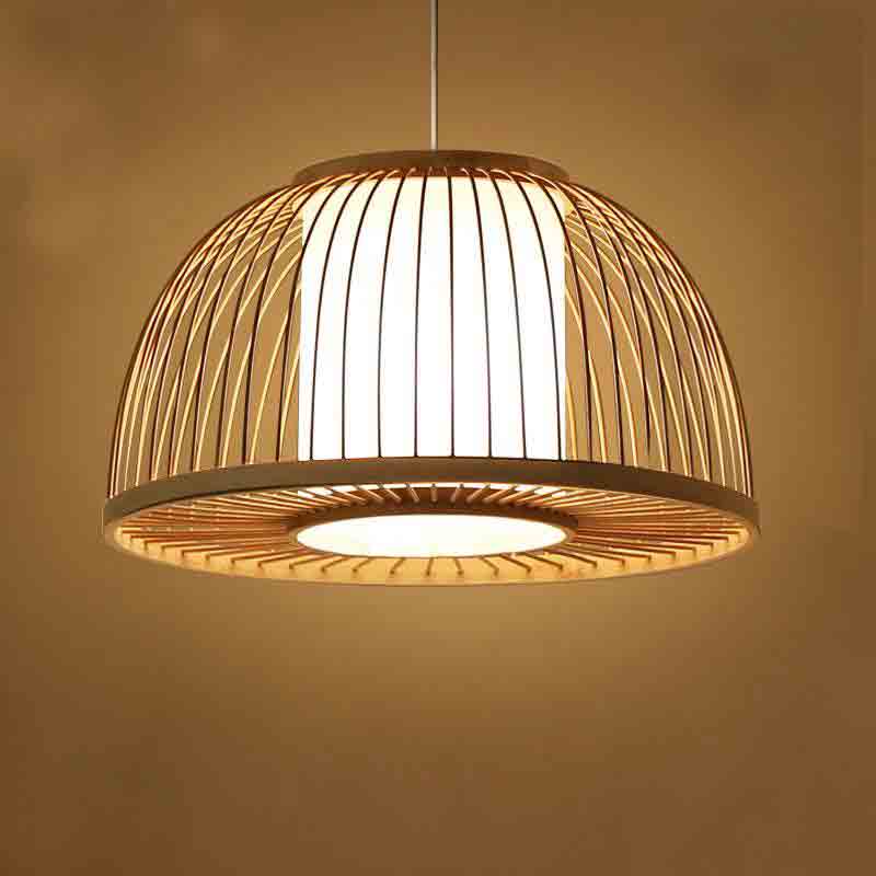 Round Bamboo Wicker Rattan Shade Cover Pendant Light By Artisan Living-6