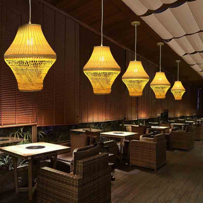Bamboo Wicker Rattan Lantern Pendant Light By Artisan Living-12232-5