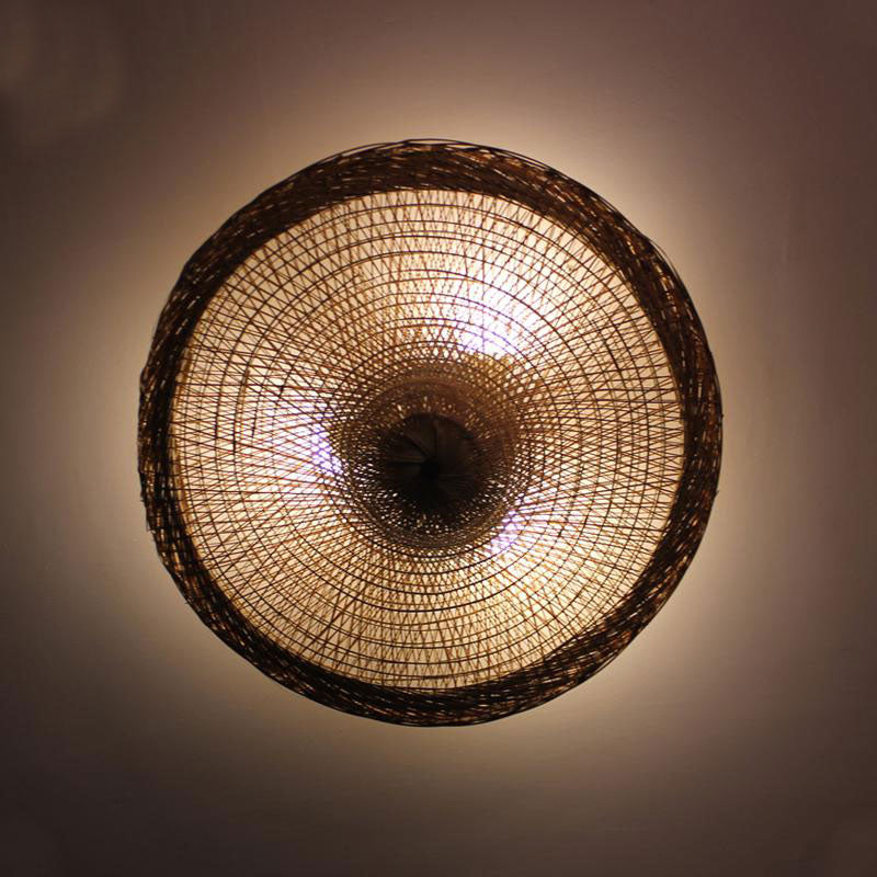 Bamboo Wicker Rattan Straw Hat Shade Ceiling Light By Artisan Living-6