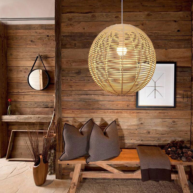 Wicker Rattan Ball Globe Sphere Shade Pendant Light By Artisan Living-5