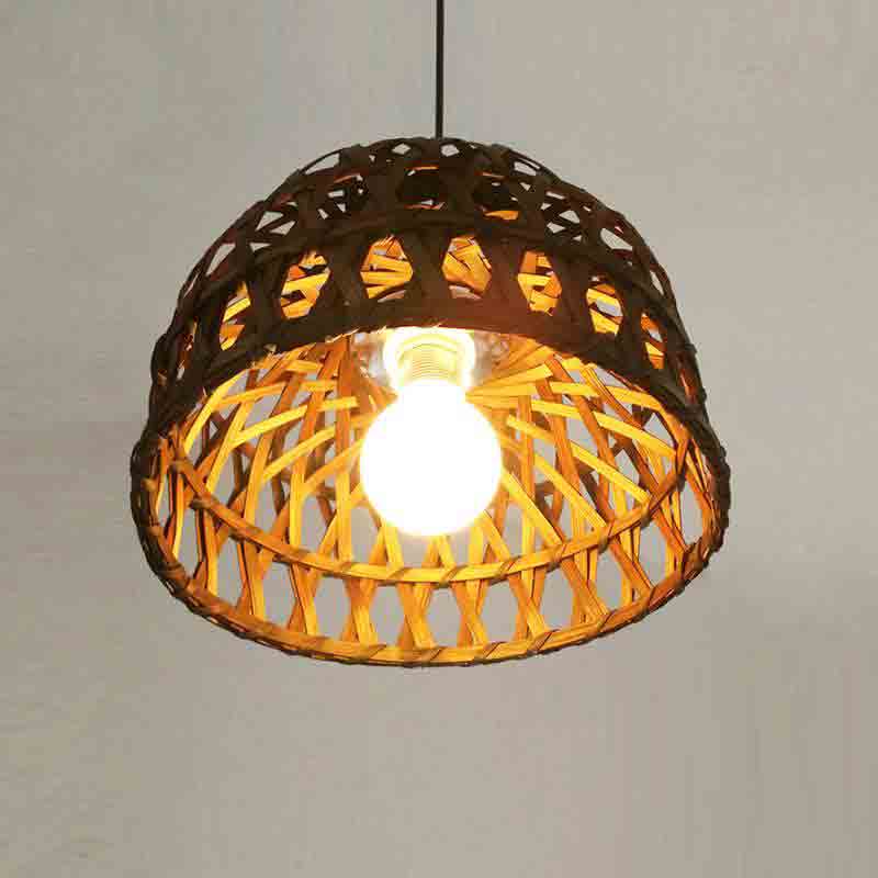 Round Natural Coffee Bamboo Wicker Rattan Basket Pendant Light By Artisan Living-4