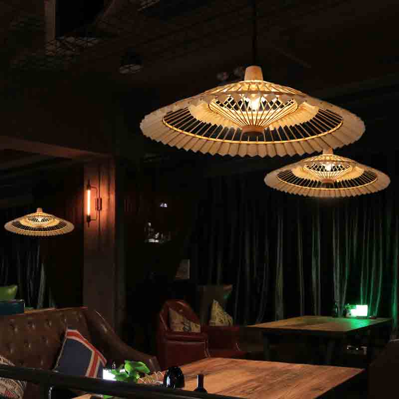 Bamboo Wicker Rattan Umbrella Pendant Light By Artisan Living-12339-5