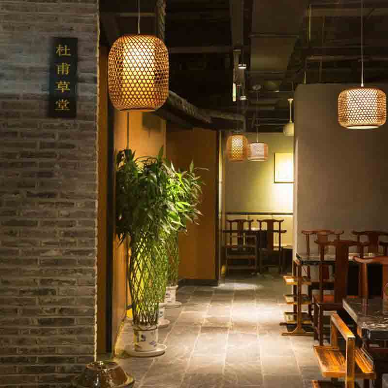 Bamboo Wicker Rattan Lantern Shade Pendant Light By Artisan Living-12124 | ModishStore | Pendant Lamps