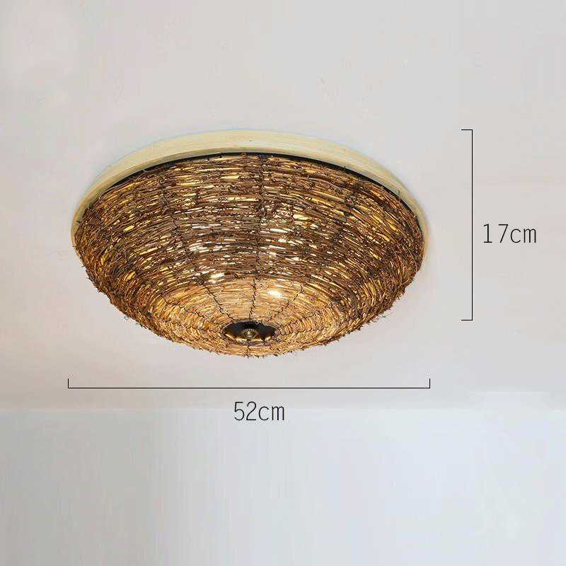 Wood Wicker Rattan Round Shade Ceiling Light By Artisan Living-3