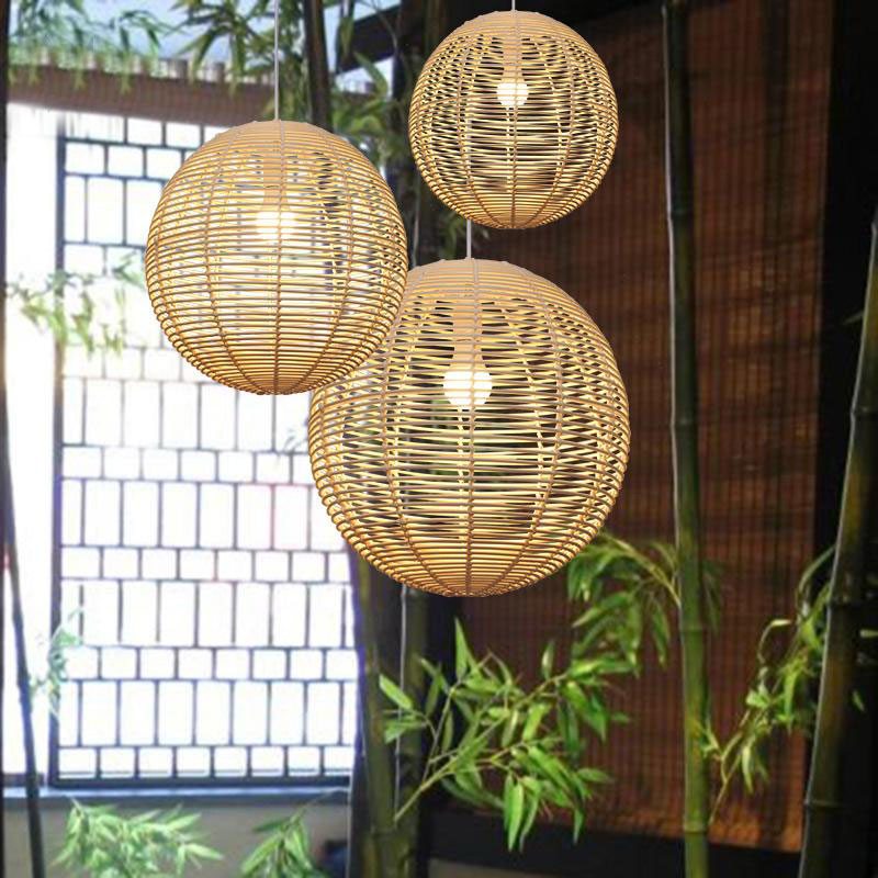Wicker Rattan Ball Globe Sphere Shade Pendant Light By Artisan Living-7